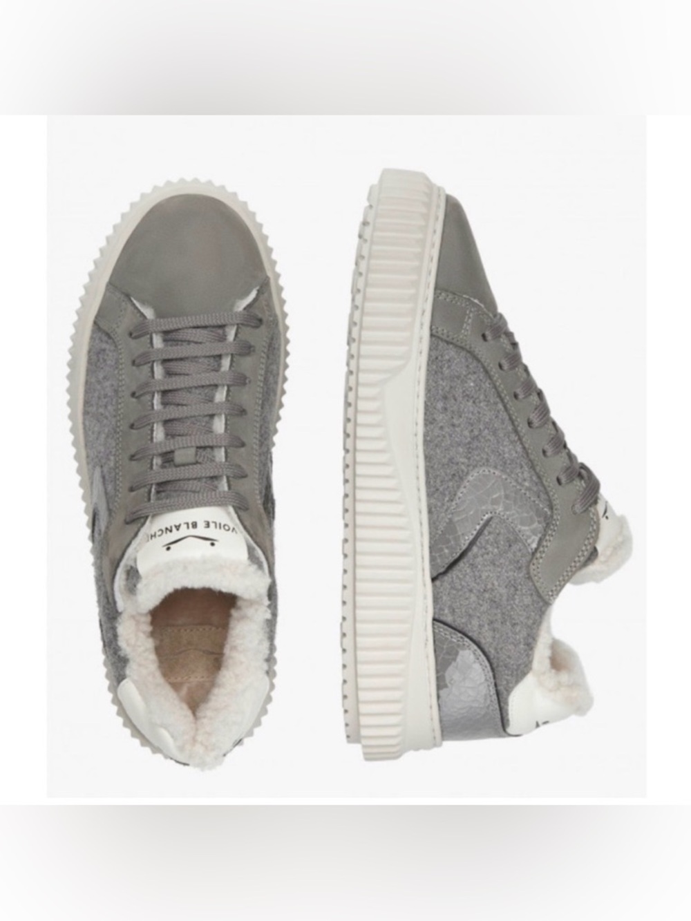 NWT VOILE BLANCHE LIPARI Charcoal Grey Fur Suede and Felt Sneakers - Picture 3 of 16